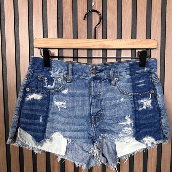 American Eagle Jean Shorts 4 Womens Blue Cut Off Vistage Festival High Rise - Picture 1 of 8